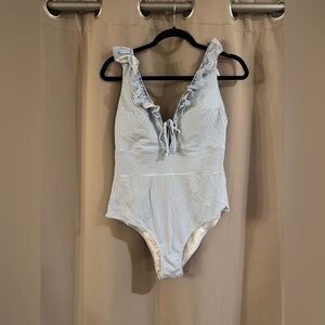 H&M Blue and White Striped Swimsuit